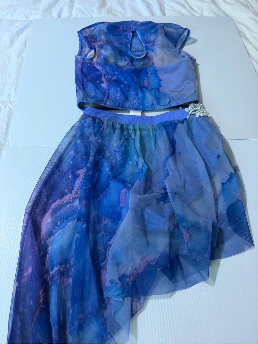 Weissman dance costume 2 piece lyrical mesh Blue watercolor 14113 MC child